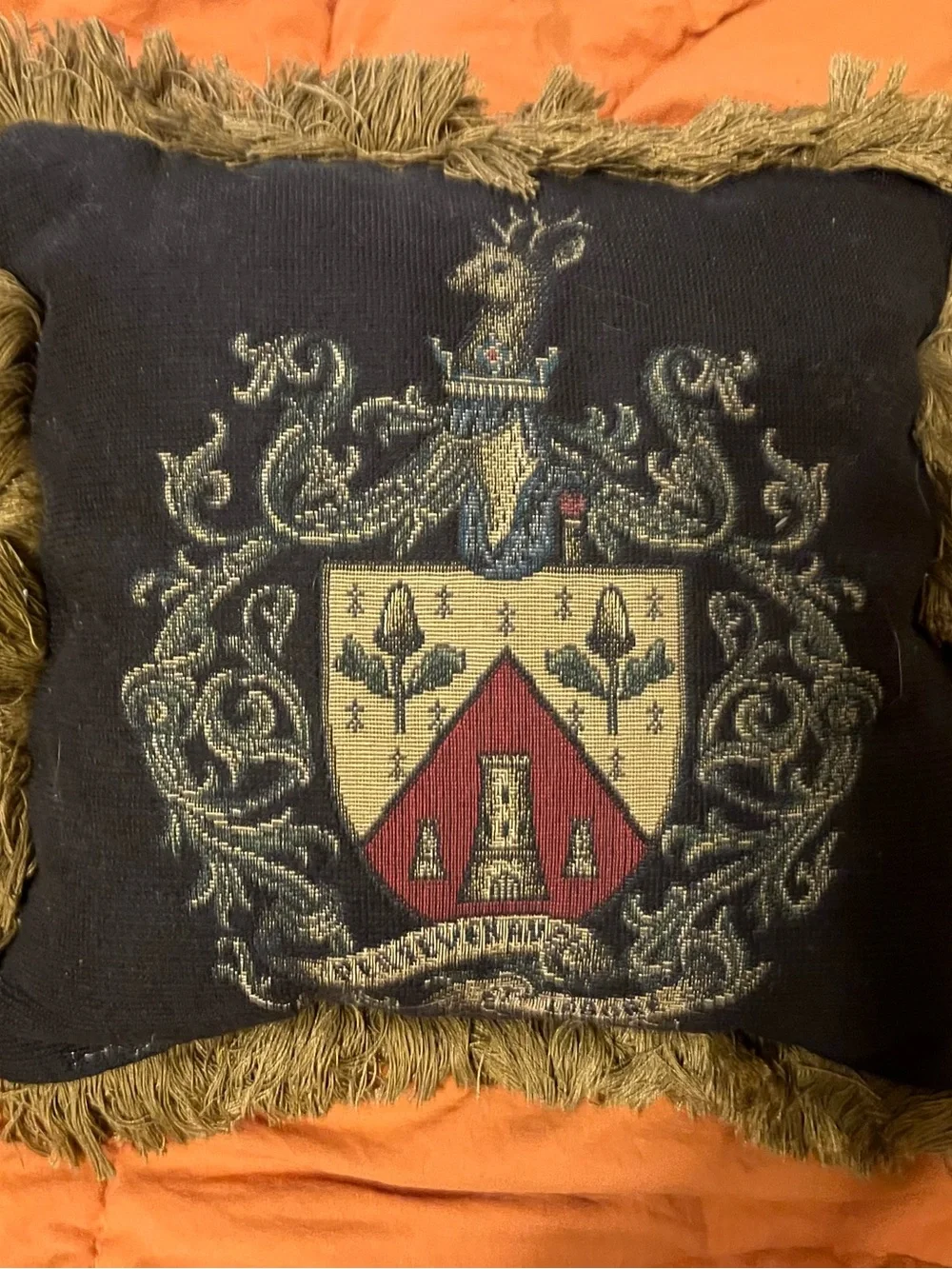 Vintage French-Inspired Pillow Trio | Paris, Oui & Heraldic Crest | Fringe